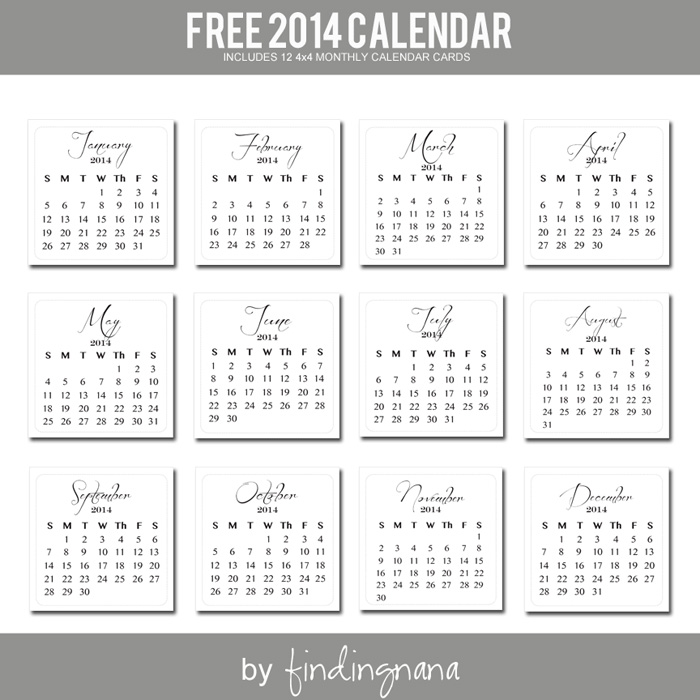 Free 2014 Printable Calendar 4Ã4 Â» Findingnana